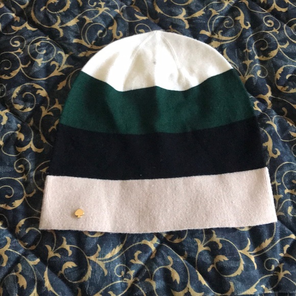 Kate Spade Colorblock Beanie – Ivory, Forest Green & Black Knit Hat - Picture 2 of 6